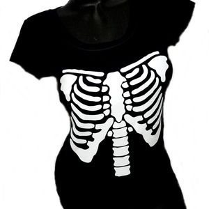 Black Fitted Spandex Skeleton Tee